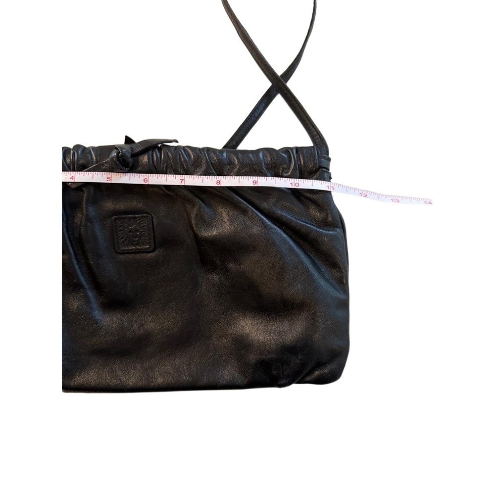 Vintage ANNE KLEIN by Calderon Black Leather Handbag Clutch Gathered Snap Top - Picture 7 of 9